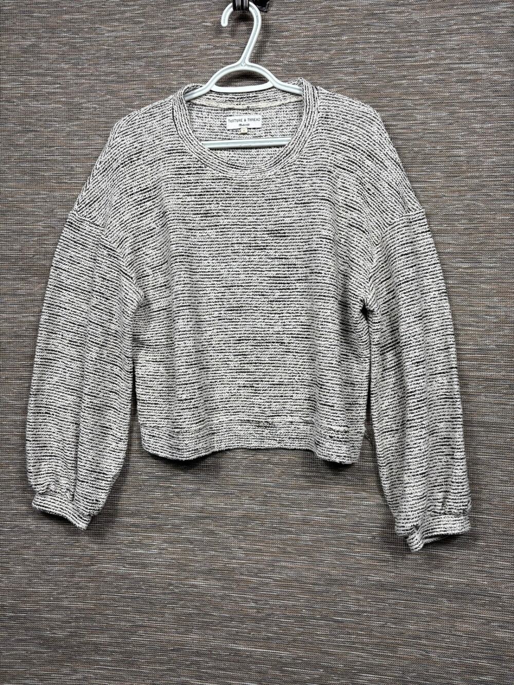 Madewell Textured & Thread Top Womens Size L Black White Stripe Bubble Sleeve